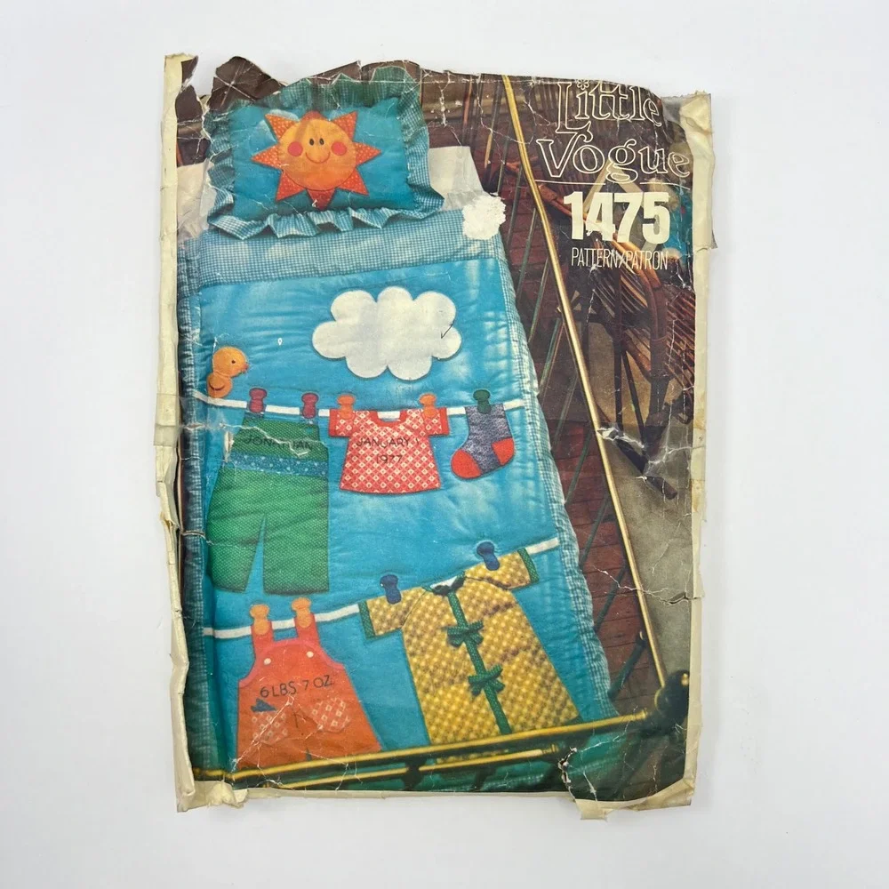 70s Little Vogue Crib‎ Quilt Pillow Sham Sewing Pattern 1475 Vintage Nursery DIY